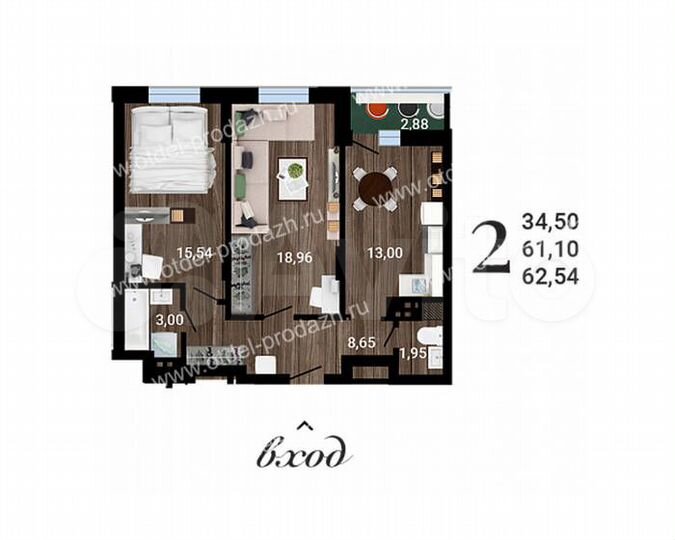 2-к. квартира, 62,5 м², 24/26 эт.