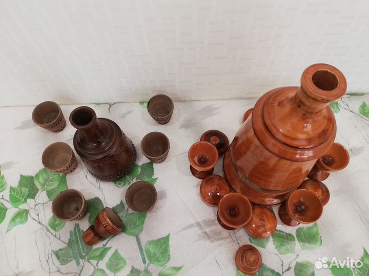 Графин и рюмки деревянный, набор коньячный