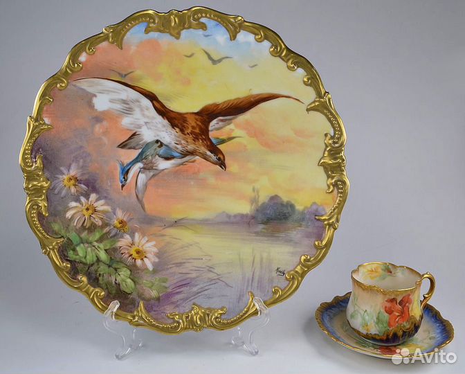 Блюдо с птицами, Лимож, 1920 гг, роспись (Muville)