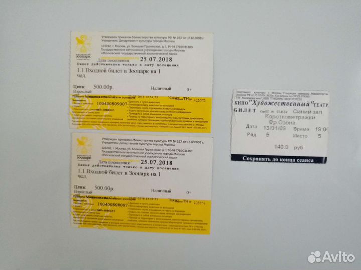 Билеты в зоопарк б/у для коллекции