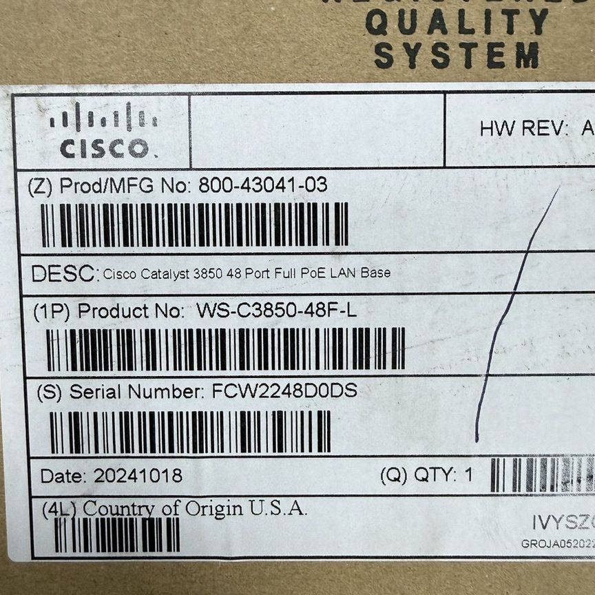 [WS-C3850-48F-L] Cisco Catalyst 3850 48 Poe+, Новый Ws-C3850-48f-L