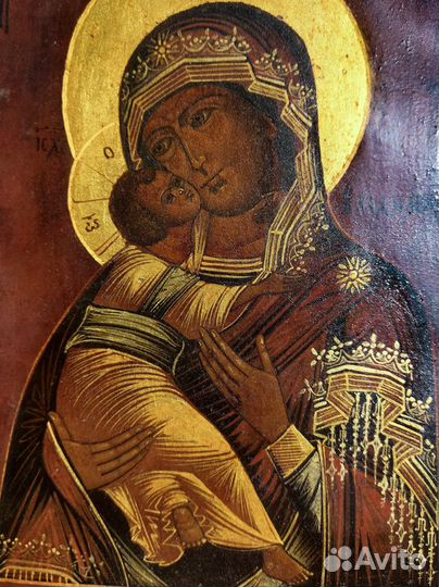Старинная икона Богородица Владимирская 19-й век