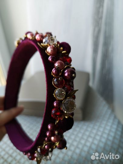 Ободок бархат бордо Dolce