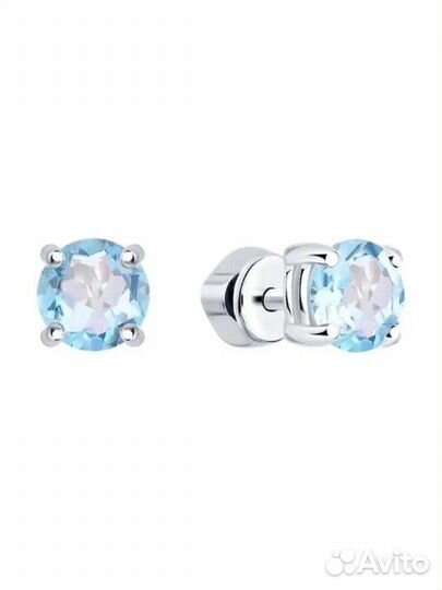 Серьги пусеты серебро топаз