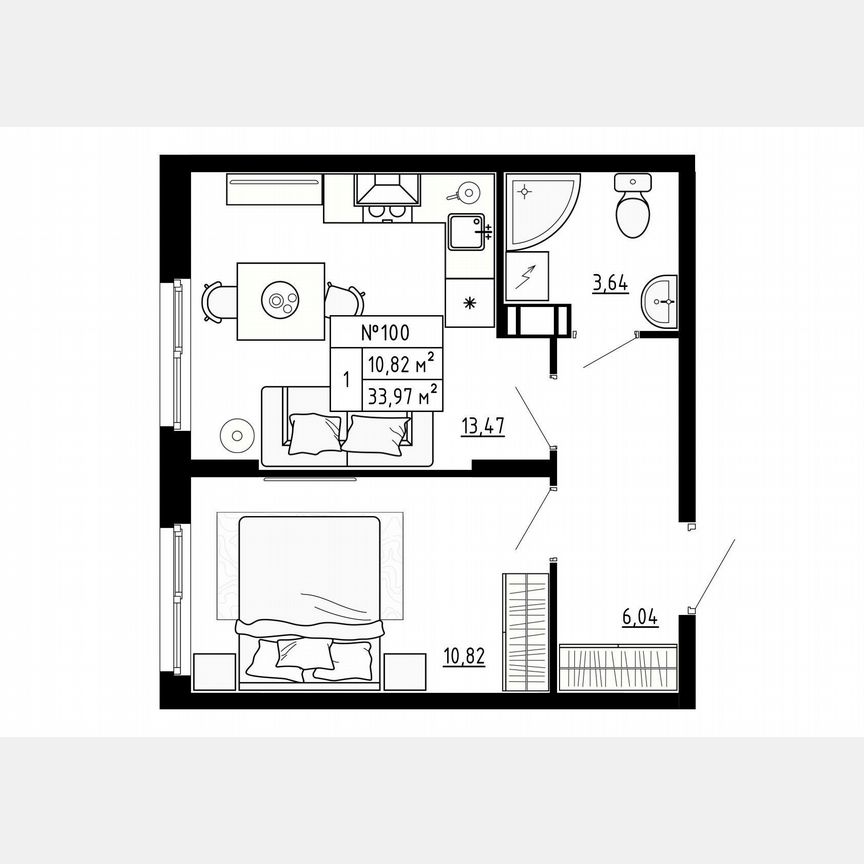 1-к. квартира, 34 м², 3/4 эт.