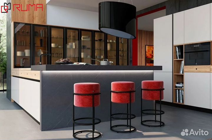 Кухня на заказ прямая с островком реальная цена