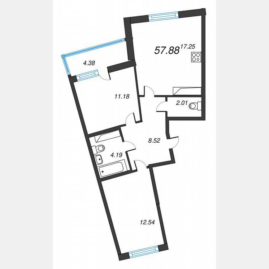 2-к. квартира, 60,1 м², 15/22 эт.