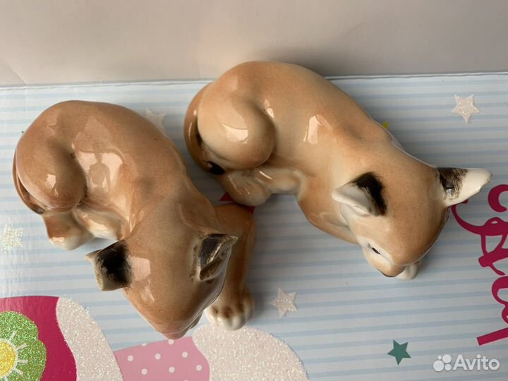 1960 СССР Львица лфз фарфор львенок лев статуэтка