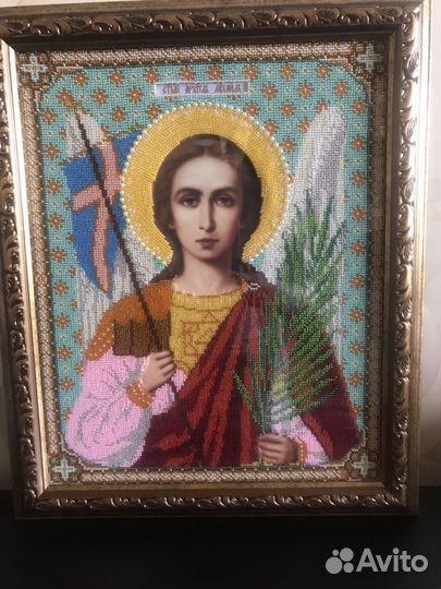 Икона Михаила Архангела из чешского бисера