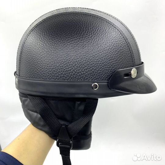 Шлем (открытый) с очками Чоппер кожа черный