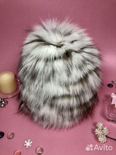 Новая Зимняя шапка женская вязаная мех Песец Лиса