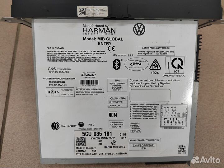 Магнитола VW Polo Sedan рестайлинг 5CU035181