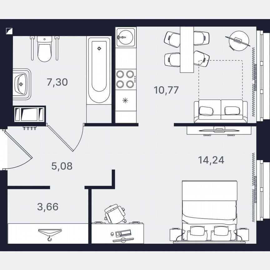 1-к. апартаменты, 41,1 м², 7/24 эт.