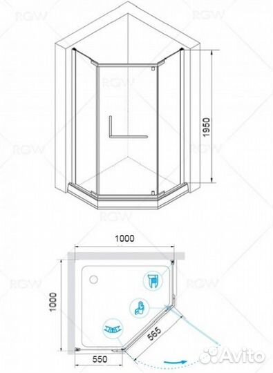 Душевой уголок RGW Hotel HO-081 100x100 стекло матовое