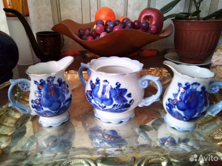 2 соусника и сахарница под гжель без клейма