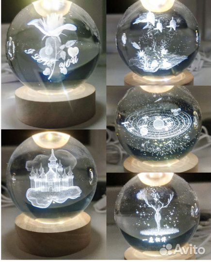 Светильник ночник Стеклянный 3D шар LED декор NEW