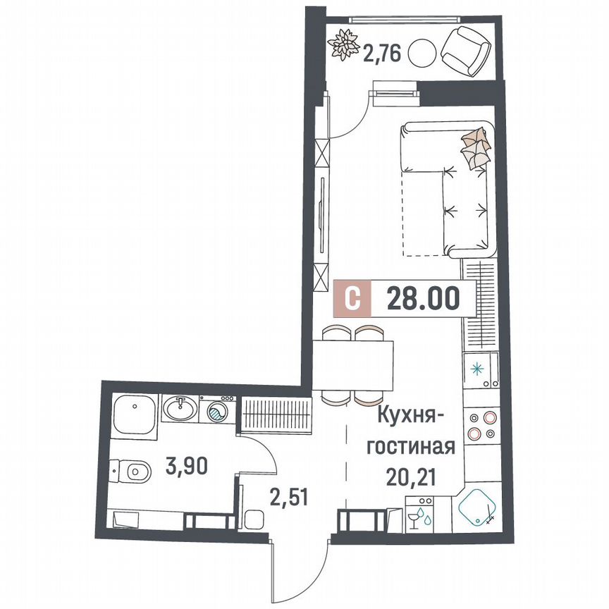Квартира-студия, 28 м², 6/18 эт.