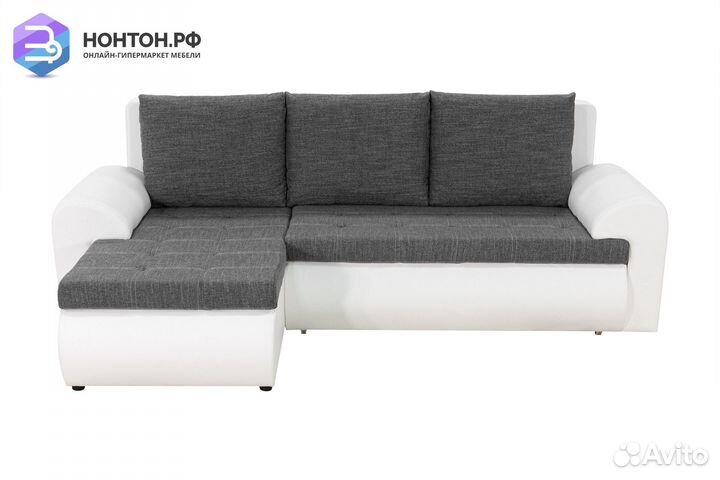 Диван угловой еврокнижка Цезарь серо-белый