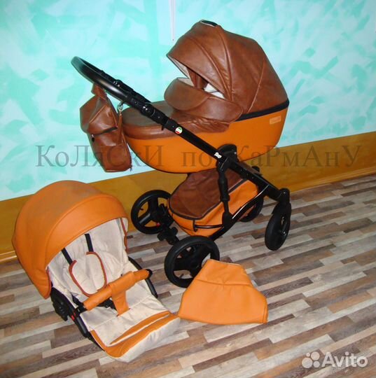 Кожаная польская коляска 2 в 1(идеальное сост)