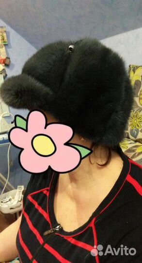 Зимняя норковая шапка (темно серо-голубая)