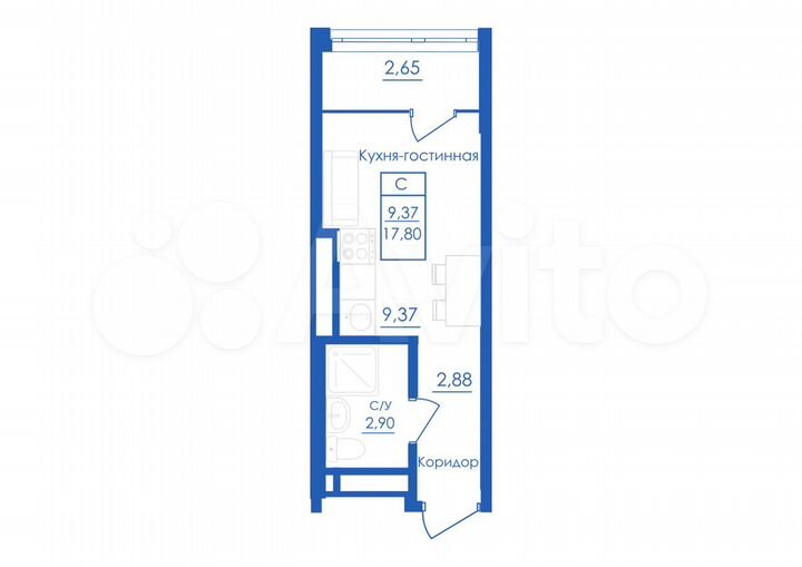 Квартира-студия, 17,8 м², 3/25 эт.