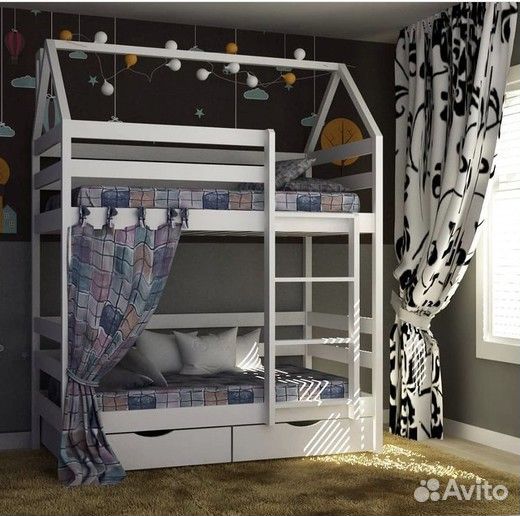 Двухъярусная кровать домик из массива березы