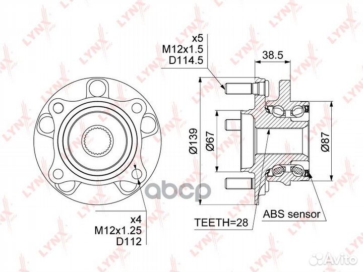 Ступица передняя в сборе с ABS WH-1025 lynxauto