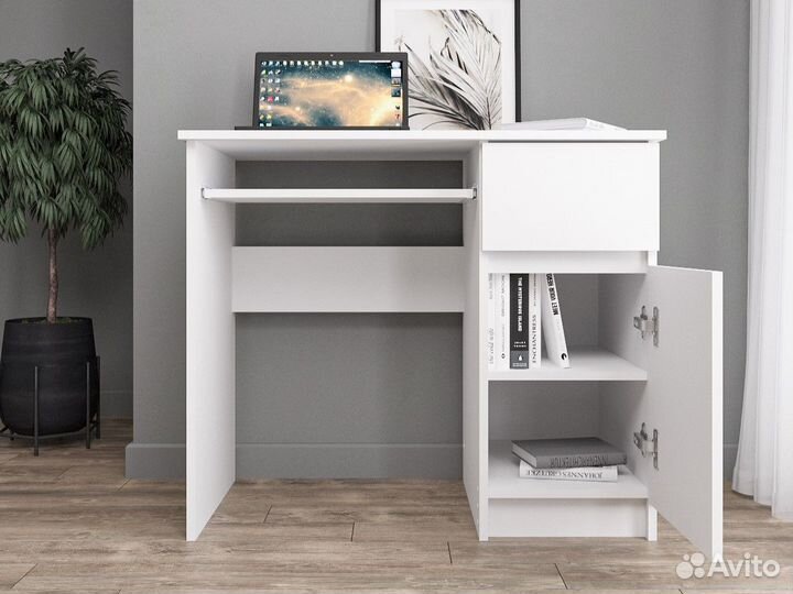 Белый стол как икеа эйлер с полкой и ящиком справа