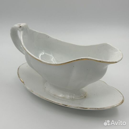 Соусник на подставке, фаянс, золочение