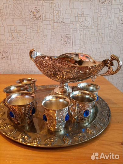Винтаж: посеребренный коньячный набор на подносе