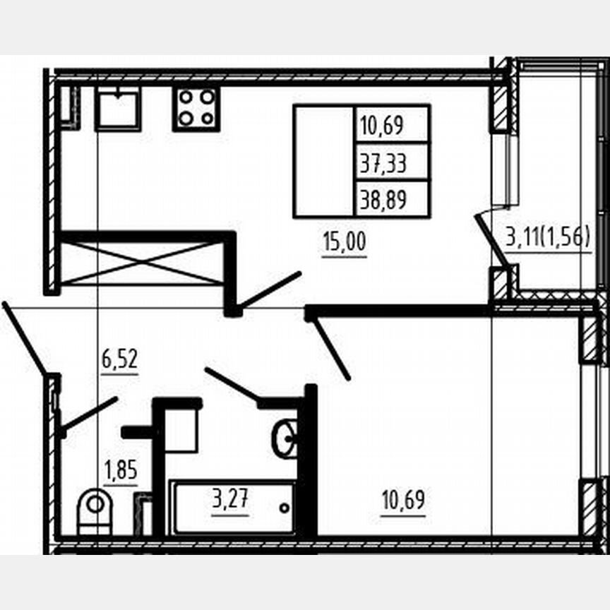 2-к. квартира, 37,3 м², 1/4 эт.