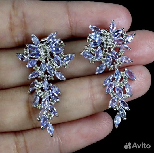 Серебряные серьги с танзанитами и сапфирами