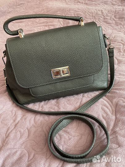 Сумка кожаная серая