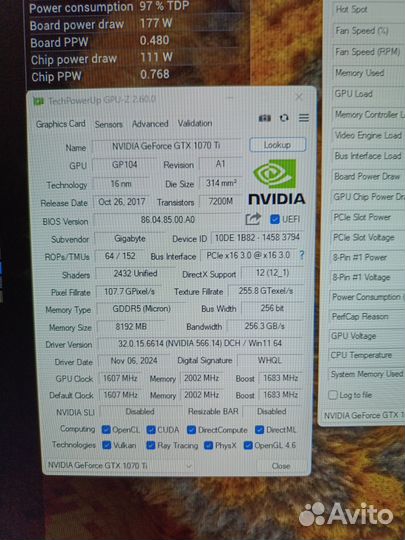 Видеокарта Gtx 1070 Ti 8gb