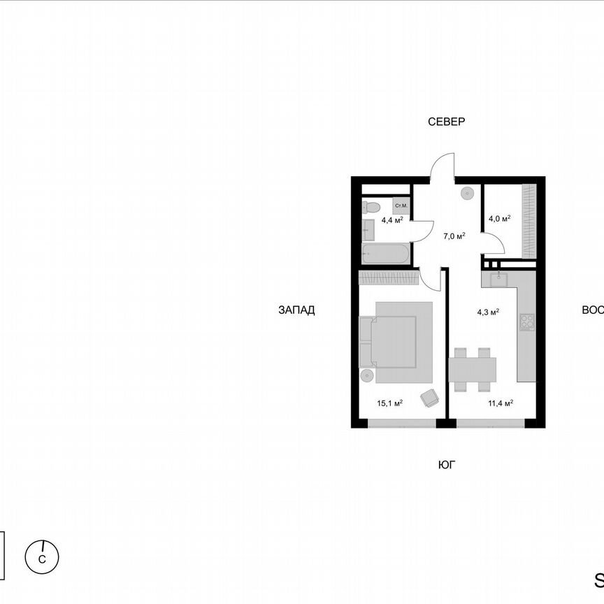 2-к. квартира, 46,2 м², 8/17 эт.