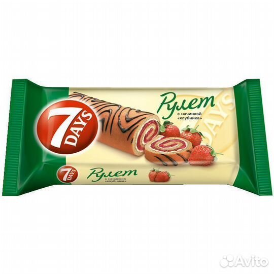 Опт - Рулет 7 Days Бисквитный с начинкой Клубника