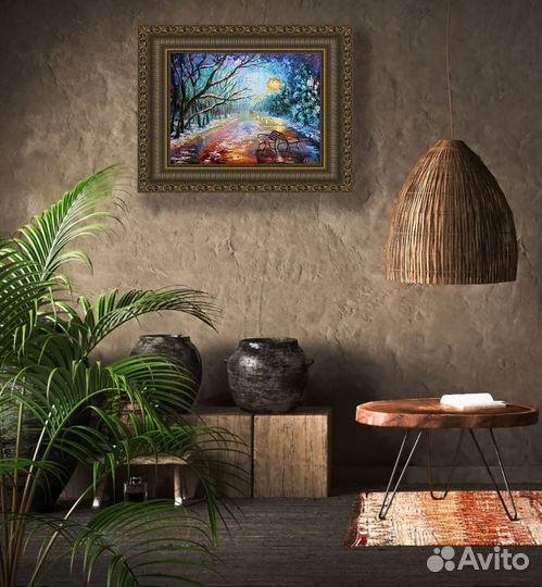 Картина маслом Городской пейзаж Зима