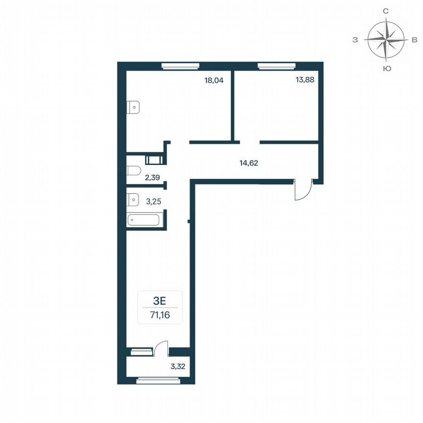 2-к. квартира, 71,2 м², 2/10 эт.