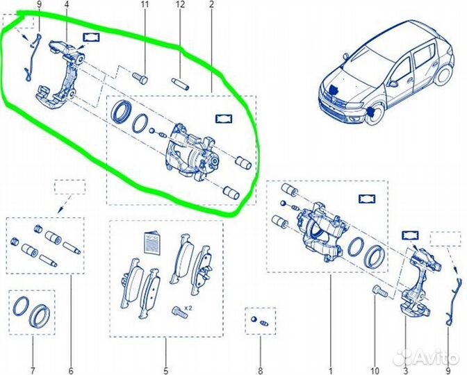 Суппорт тормозной передний правый Renault Logan