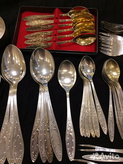 Вилки ложки кокотницы мельхиор Пламя СССР