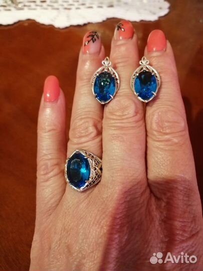 Серебряный комплект серьги и кольцо