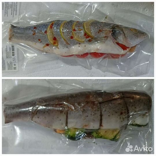 Рыба речная форель и сибас, дорада фаршированные