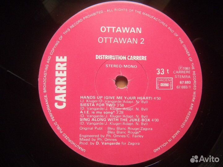 Ottawan Ottawan 2 Holland. Carrere 1981 EX/EX