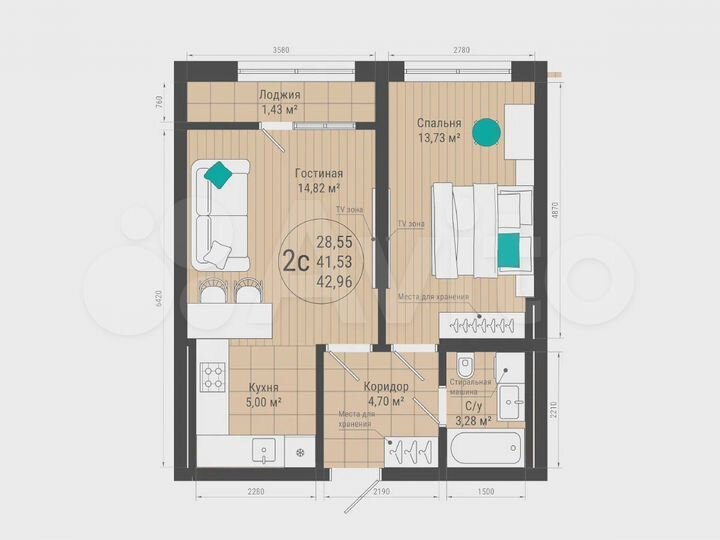 2-к. квартира, 43 м², 19/27 эт.