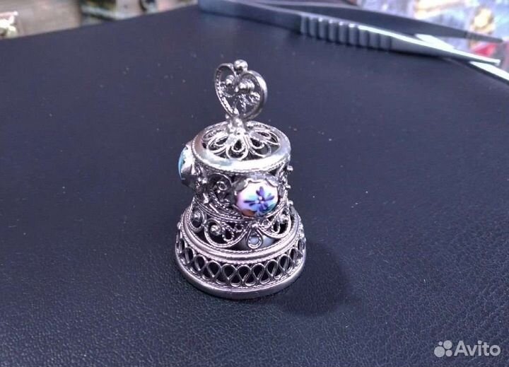 Серебрённый Колокольчик из Скани Чернь Живопись