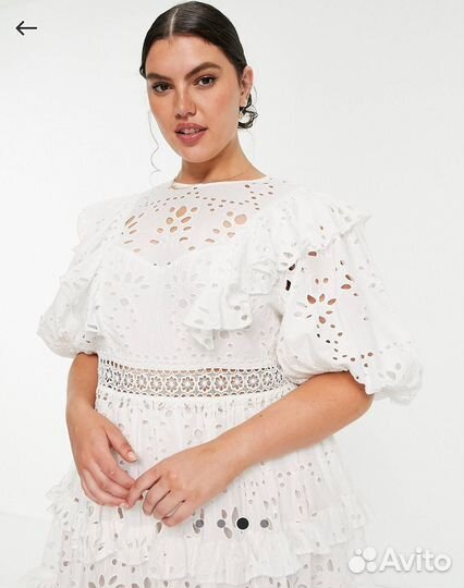 Ярусное белое платье миди с вышивкой 62-64р