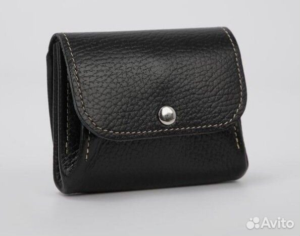 Монетница-кошелёк на кнопке 3отд кожа чёрн. Россия