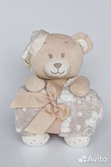 Мягкий мишка с пледом новый