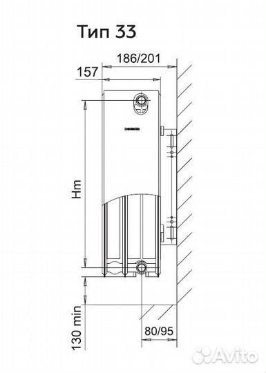 Радиатор Rommer Ventil 33/500/1800 500x1800 стальной панельный с нижним правым подключением