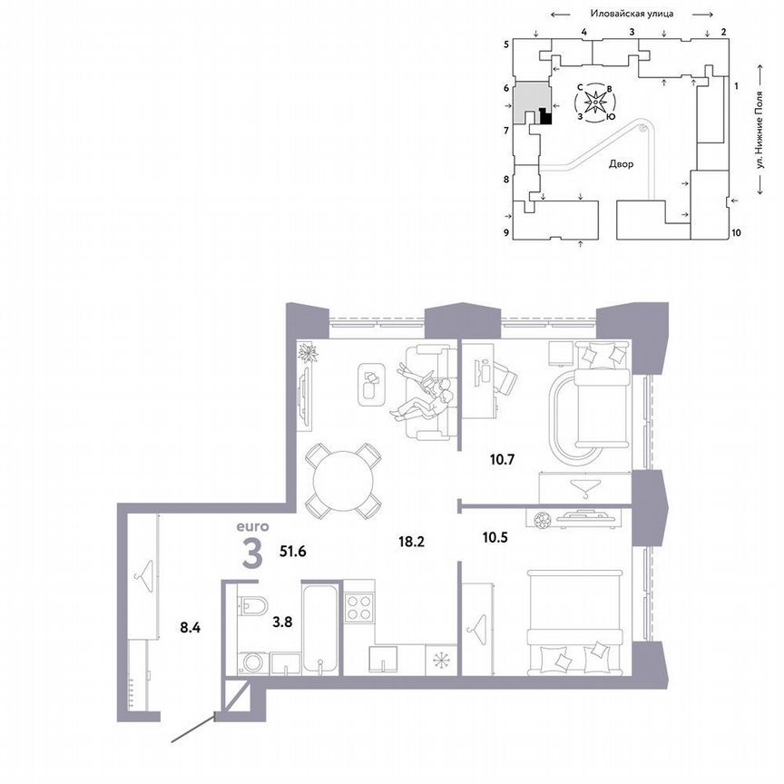 2-к. квартира, 51,6 м², 10/29 эт.